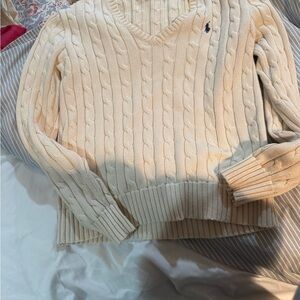 Ralph Lauren Ivory Cable-Knit V-Neck Sweater